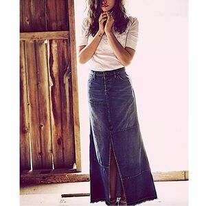Free People Leanne Patchwork Denim Maxi Skirt Size 28